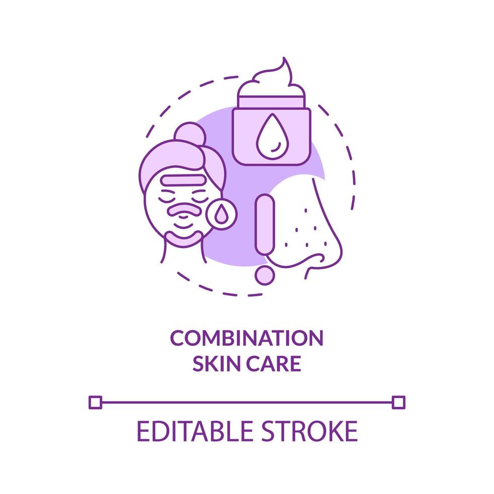 Combination skin care purple concept icon. Beauty and wellness. Daily routine abstract idea thin line illustration. Isolated outline drawing. Editable stroke. Roboto-Medium, Myriad Pro-Bold fonts used vector
