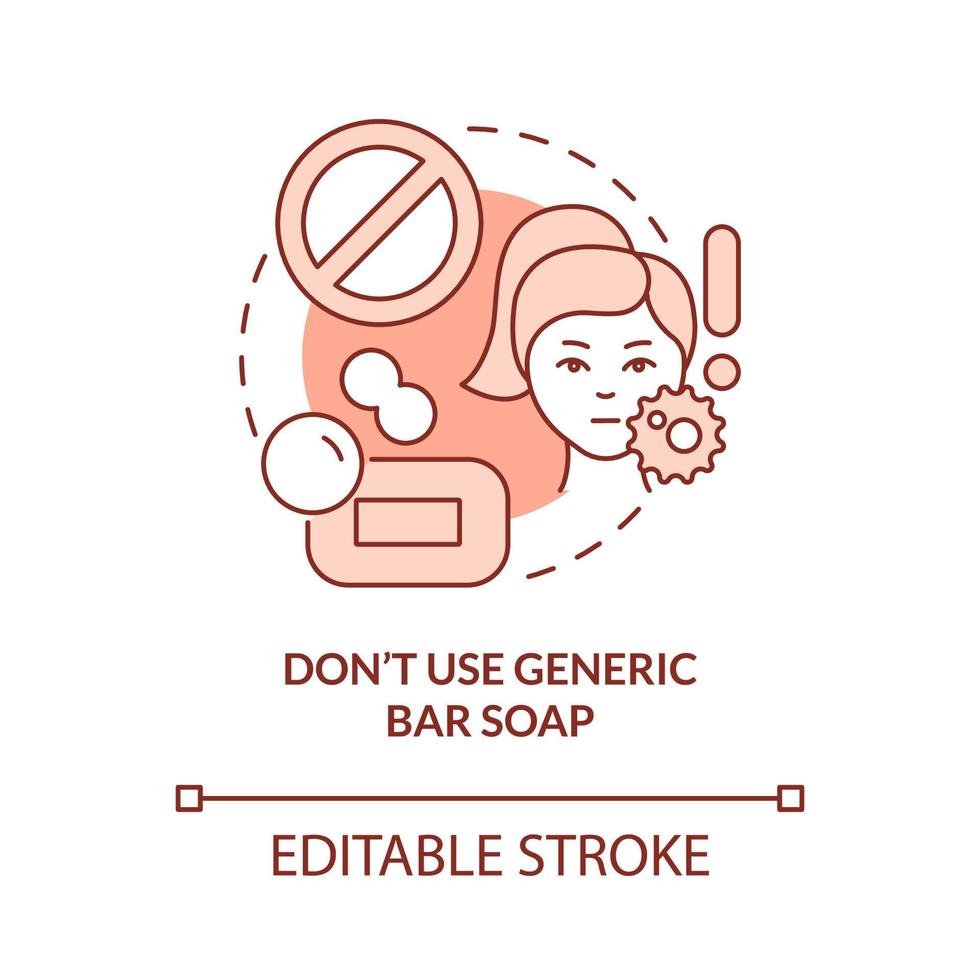 Dont use generic bar soap terracotta concept icon. Skincare routine tip abstract idea thin line illustration. Isolated outline drawing. Editable stroke. Roboto-Medium, Myriad Pro-Bold fonts used vector