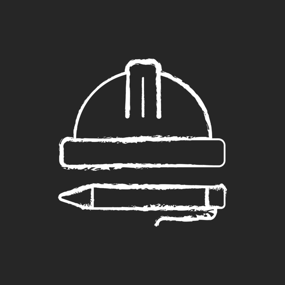Inspection chalk white icon on dark background. Building inspector. Construction evaluation. Check property for defects. Exploring new home in detail. Isolated vector chalkboard illustration on black