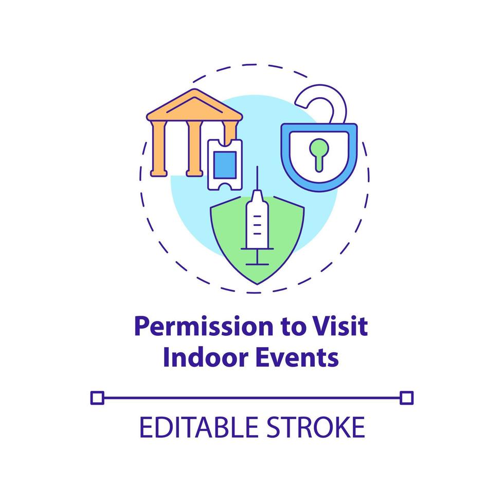 Permission to visit indoor events concept icon. Mandatory vaccination abstract idea thin line illustration. Showing valid vaccination proof. Vector isolated outline color drawing. Editable stroke