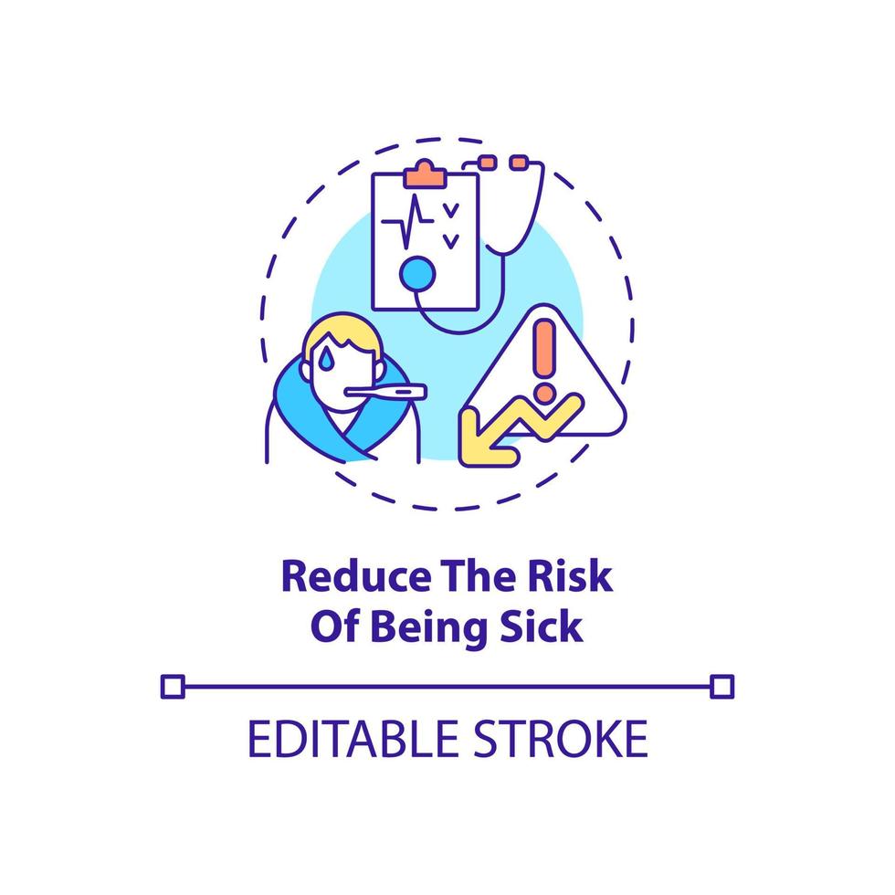 reducir el riesgo de estar enfermo icono del concepto. chequeo anual idea abstracta ilustración de línea delgada. exámenes y pruebas médicas periódicas. cuidado de la salud. dibujo de color de contorno aislado vectorial. trazo editable vector