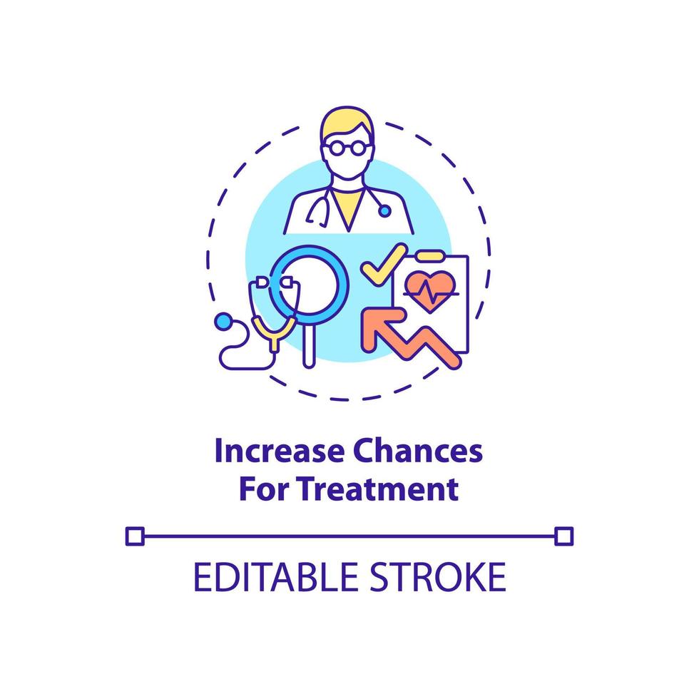 Increase chances of treatment concept icon. Annual checkup abstract idea thin line illustration. Healthcare. Yearly medical examination. Vector isolated outline color drawing. Editable stroke