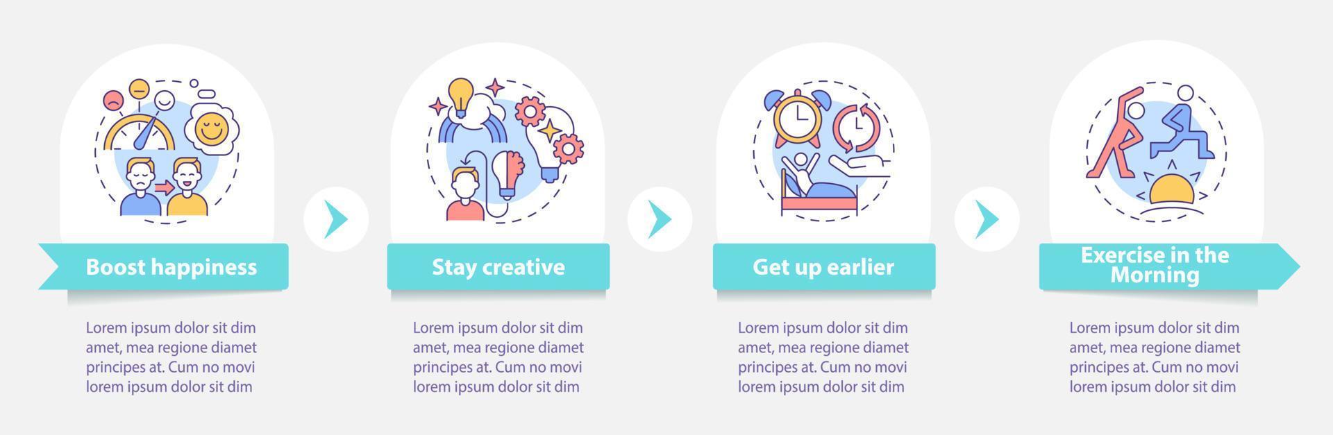 cómo vivir una vida equilibrada alrededor de la plantilla infográfica. consejos de bienestar visualización de datos con 4 pasos. gráfico de información de la línea de tiempo del proceso. diseño de flujo de trabajo con iconos de línea. innumerables fuentes pro-negrita y regulares utilizadas vector