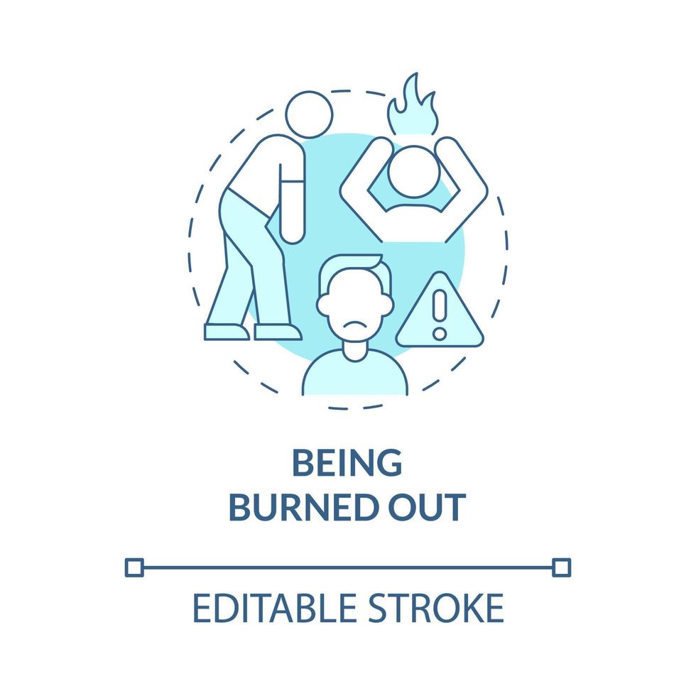 Being burned out turquoise concept icon. Imbalanced lifestyle issue abstract idea thin line illustration. Isolated outline drawing. Editable stroke. Roboto-Medium, Myriad Pro-Bold fonts used vector