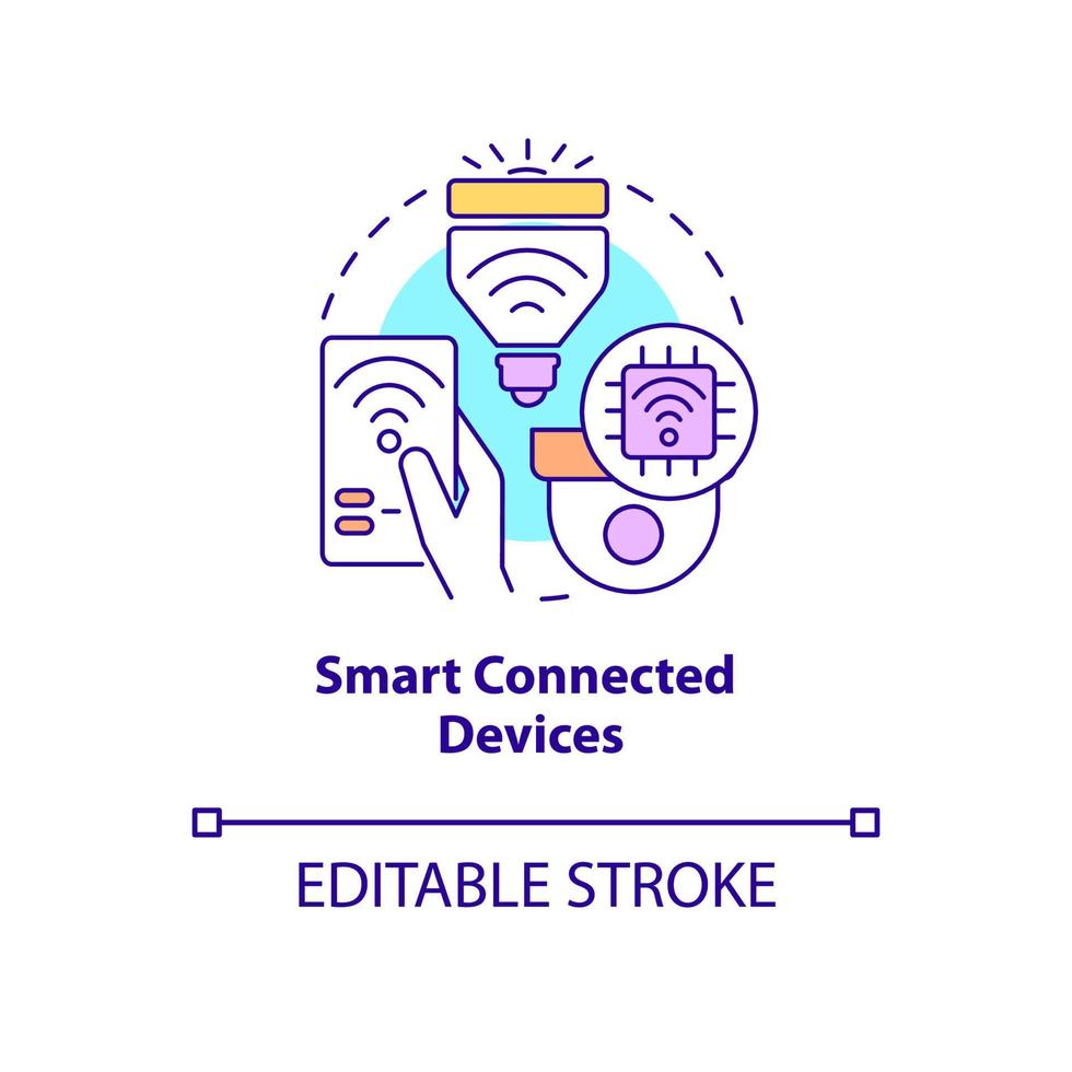 Smart connected devices concept icon. Innovative technology abstract idea thin line illustration. Remote control. Isolated outline drawing. Editable stroke. Arial, Myriad Pro-Bold fonts used vector