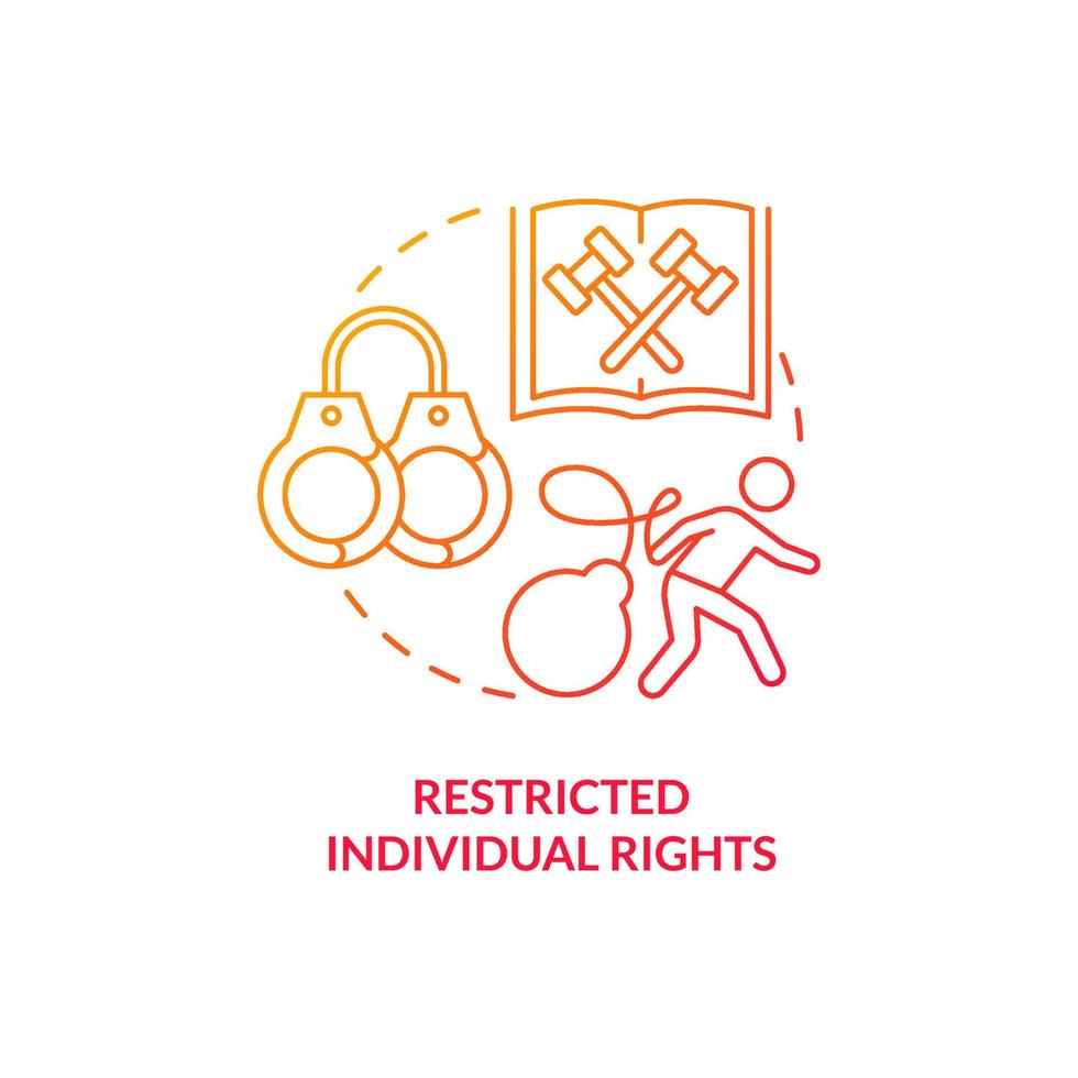Restricted individual rights red gradient concept icon. Centrally planned ES disadvantages abstract idea thin line illustration. Isolated outline drawing. Myriad Pro-Bold fonts used vector