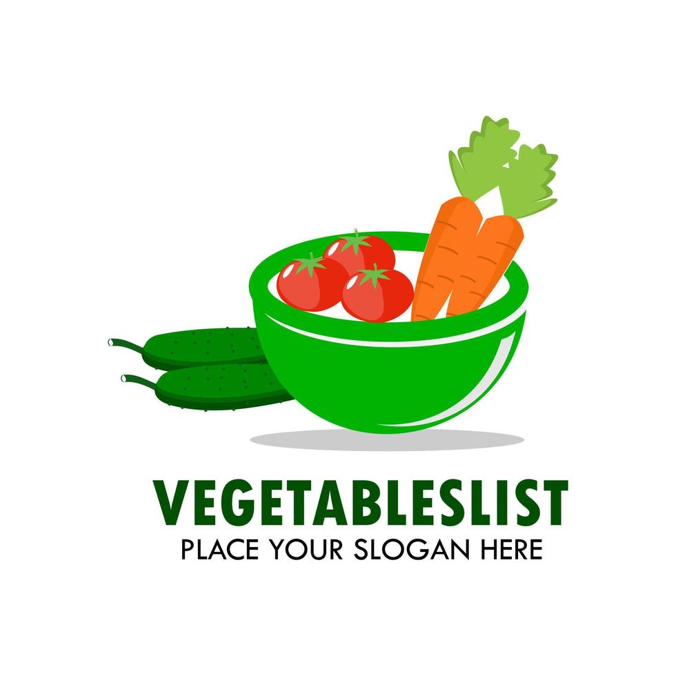 Vegetableslist logo design template illsutration. there are tomato, cucumber and carrot. vector