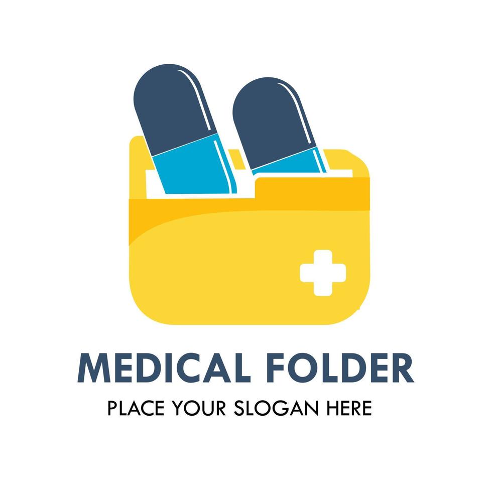 Medical folder logo design template illustration. there are folder and capsul and symbol logo. this is good for medical, education,. vector