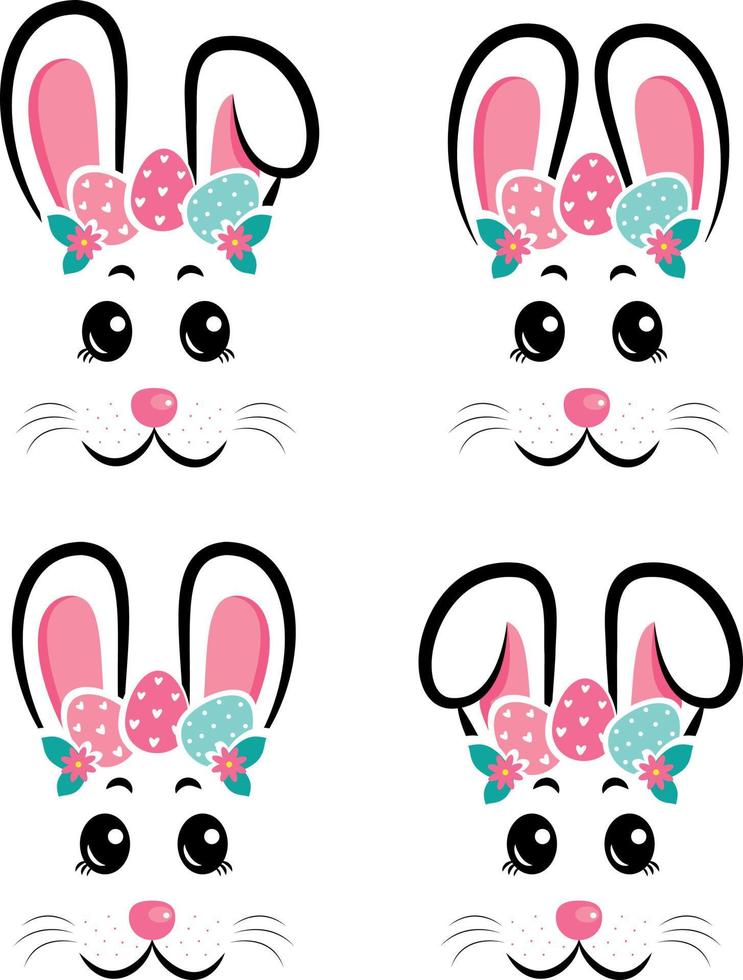 Set of happy bunny masks. Vector illustration