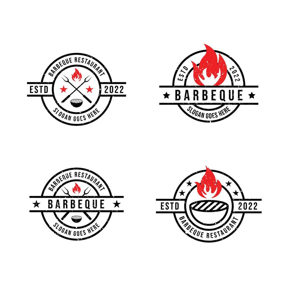 conjunto de logo de barbacoa con estilo rústico vector