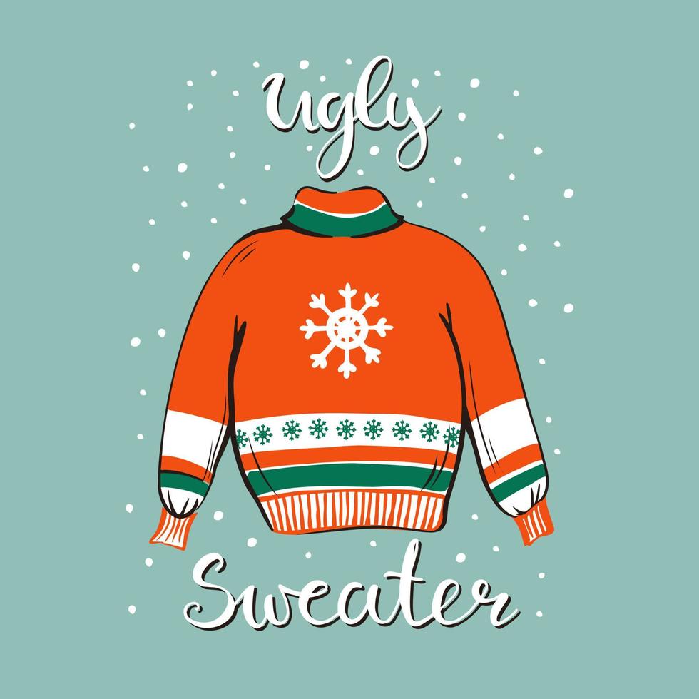 vector template of a funny Christmas party invitation with illustration of a sweater.