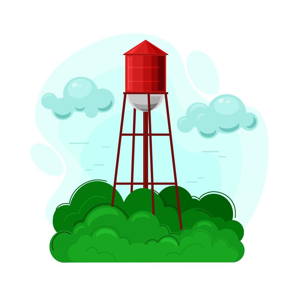 Ilustración de vector de torre de agua. alquería, objeto de la vida rural y del paisaje rural.