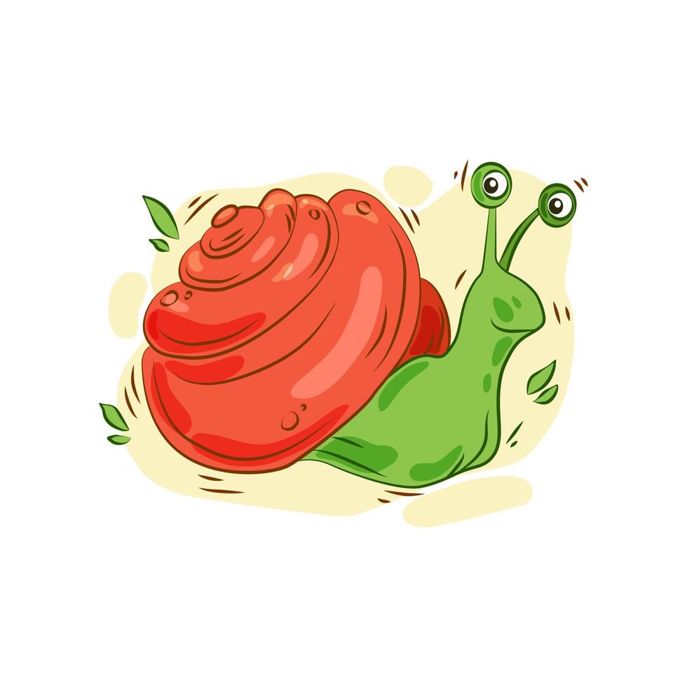 Cartoon vector illustration with a snail. Isolated background.