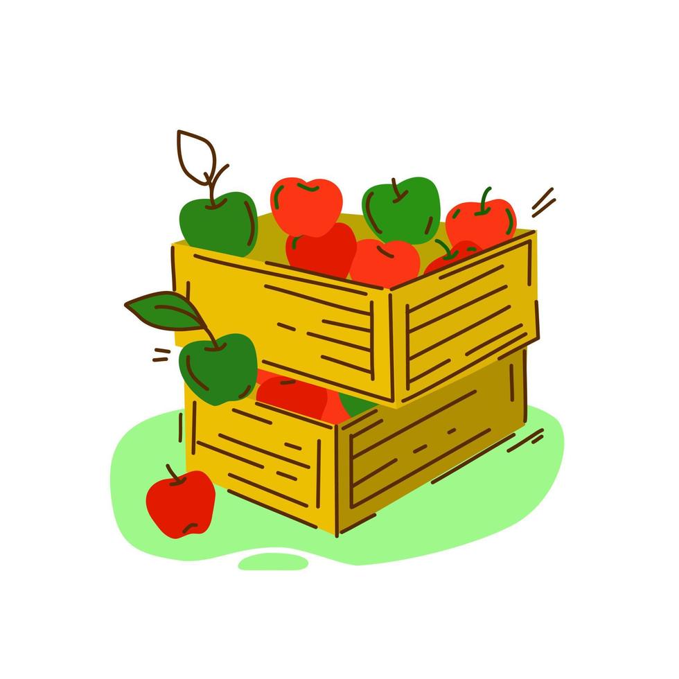 ilustración de dibujos animados vectoriales con cosecha de manzanas. cosecha. fondo aislado. vector