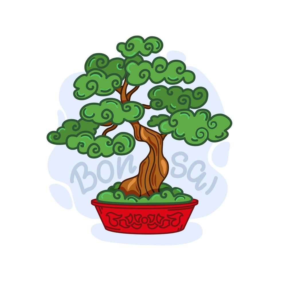 Bonsai tree cartoon vector illustration. Isolated background.