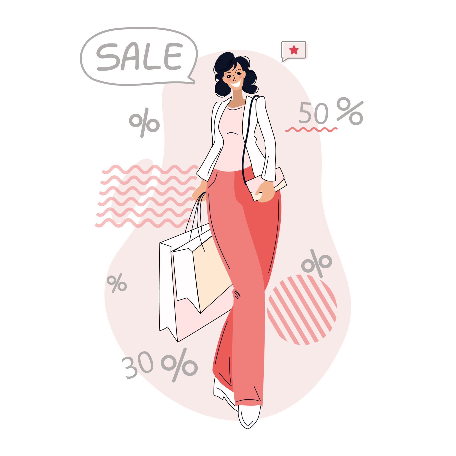 Girl with shopping seasonal sale. Vector illustration. 5850890 Vector ...