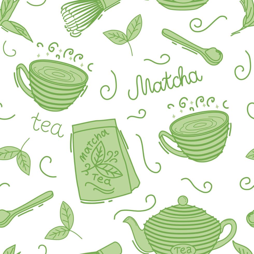 Matcha tea seamless pattern. Vector illustration.