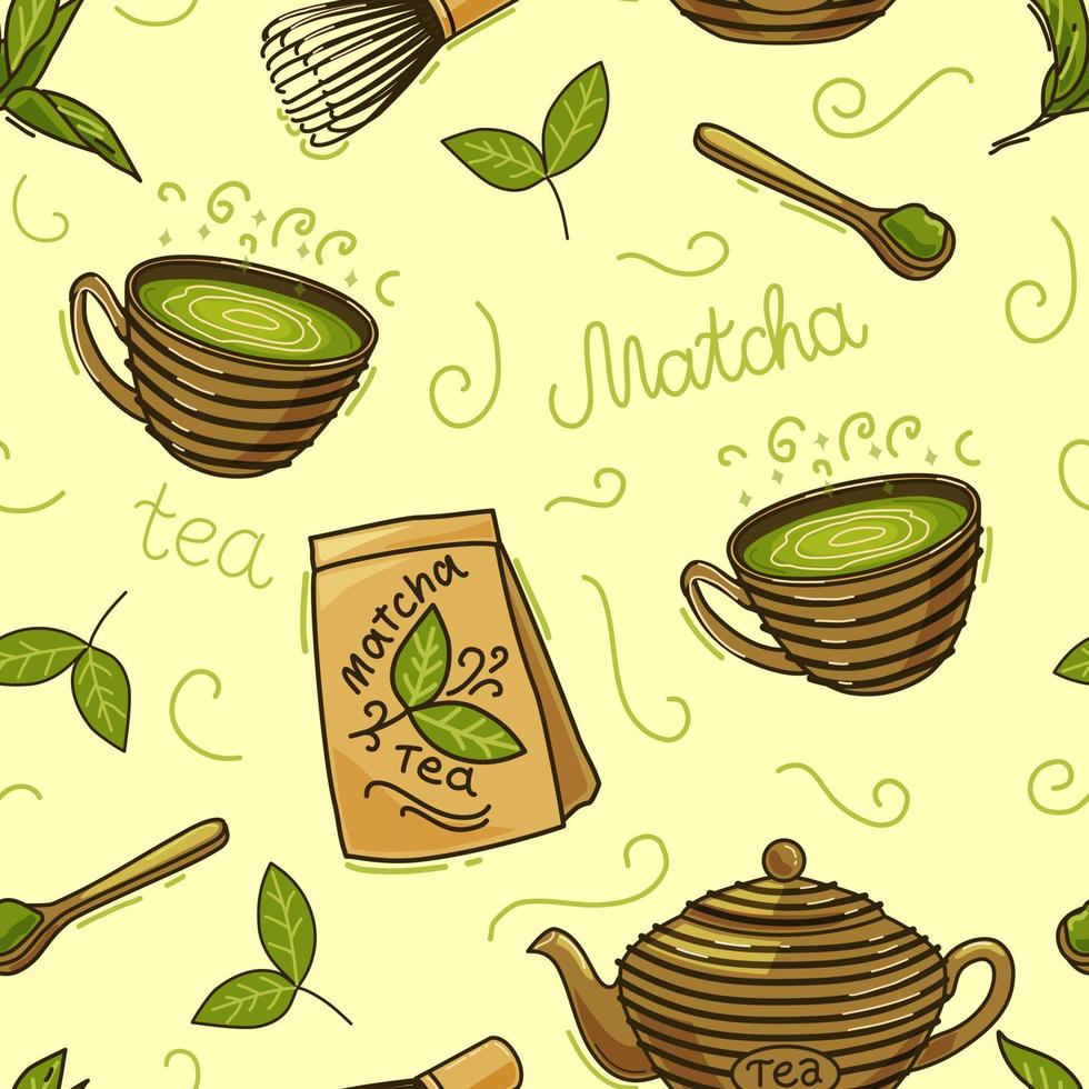 Matcha tea seamless pattern. Vector illustration.