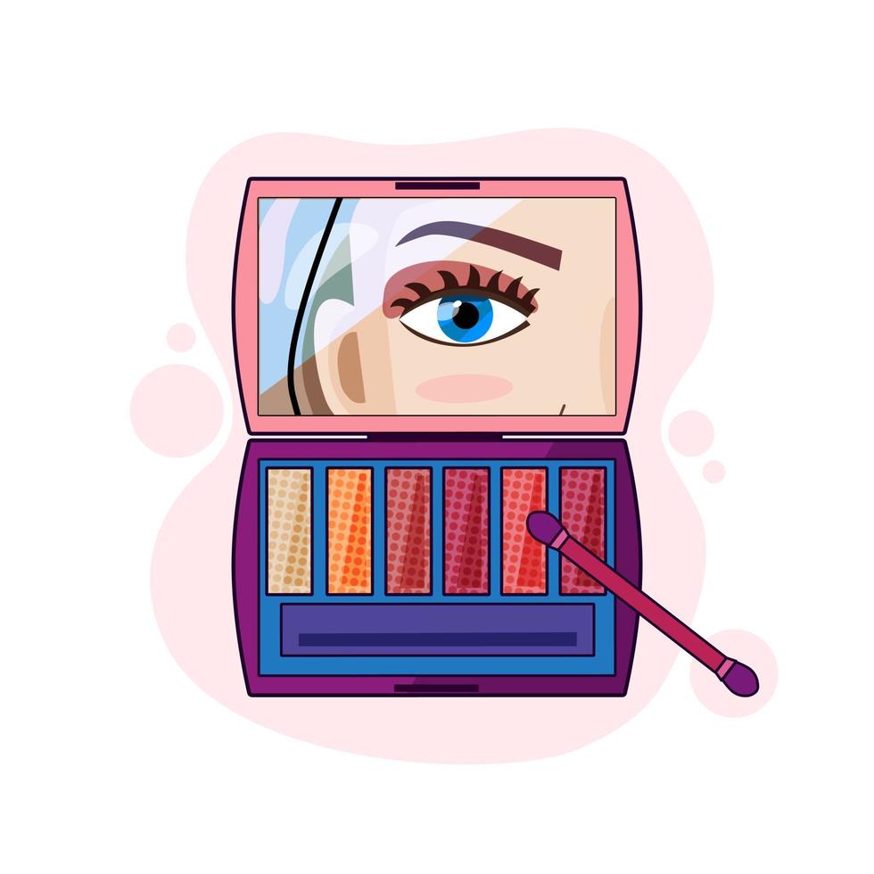 ilustración vectorial de dibujos animados con una paleta de sombras de ojos en un fondo aislado. el concepto de maquillaje, positividad, belleza y bienestar. vector