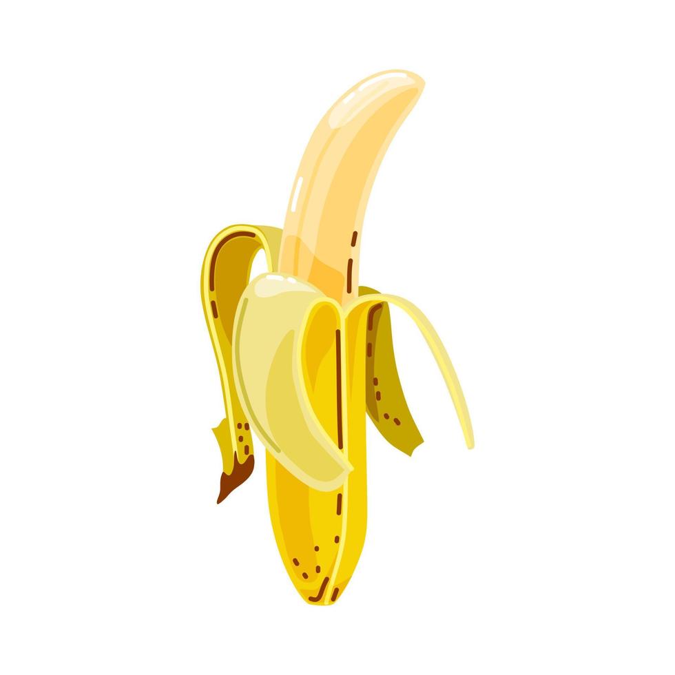 Banana without skin on a white background. Vector illustration.