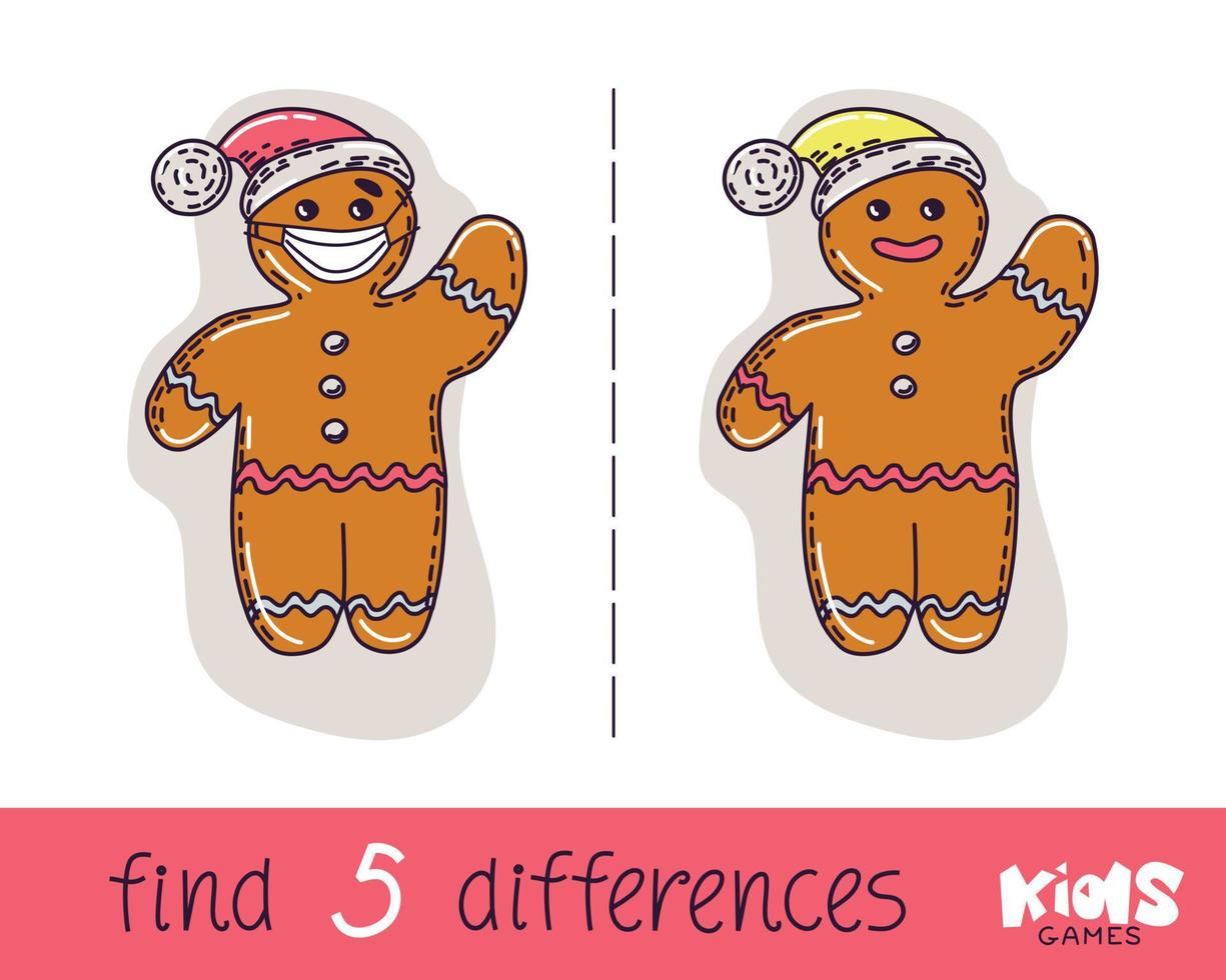 Children visual puzzle find five differences. Puzzle game with a gingerbread man. Vector. vector