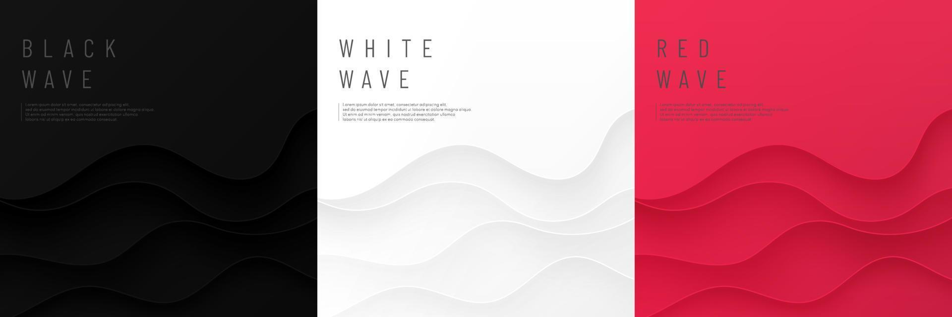 Set of  wavy curve lines layers on black, white and red background. Modern futuristic banner collection design. Design for print ad., cover, web, flyer, card, poster, wallpaper. Vector illustration