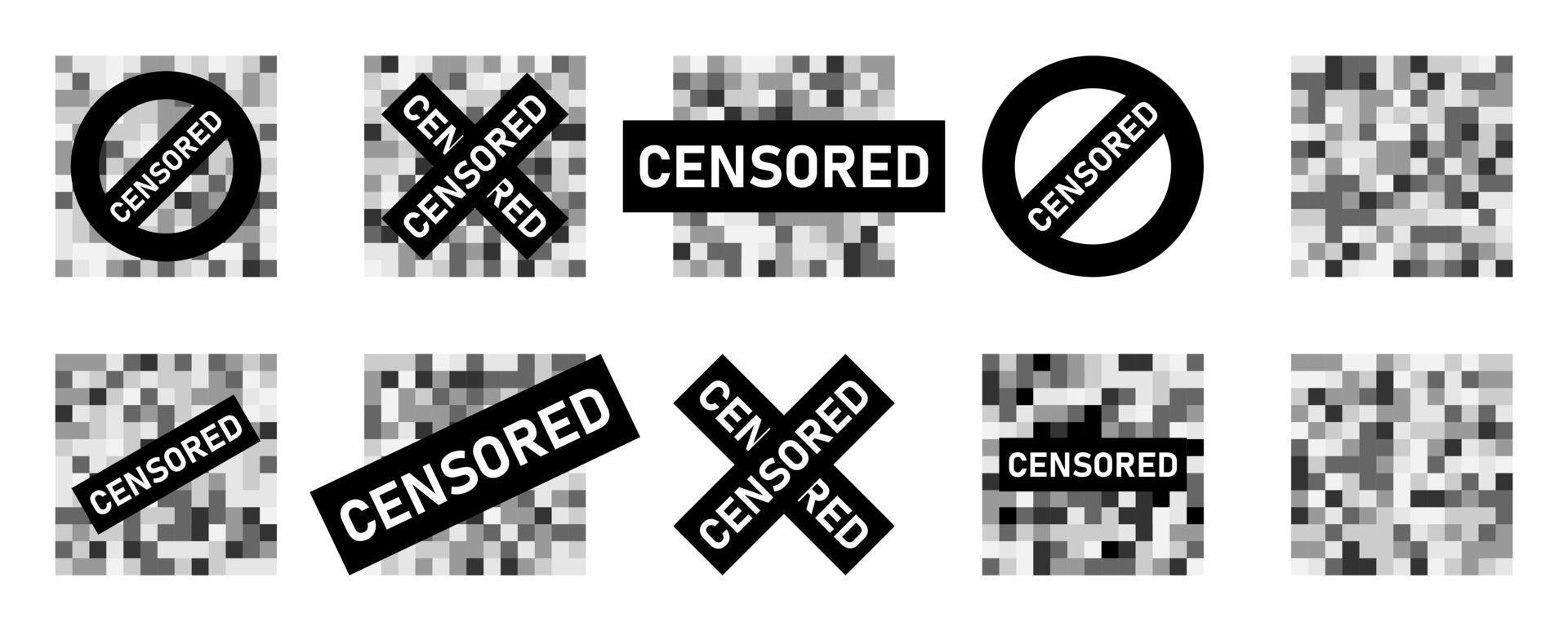 Pixel censorship sign for prohibited content. Age restrictions. A grid of gray squares. Set of isolated objects on a white background. vector