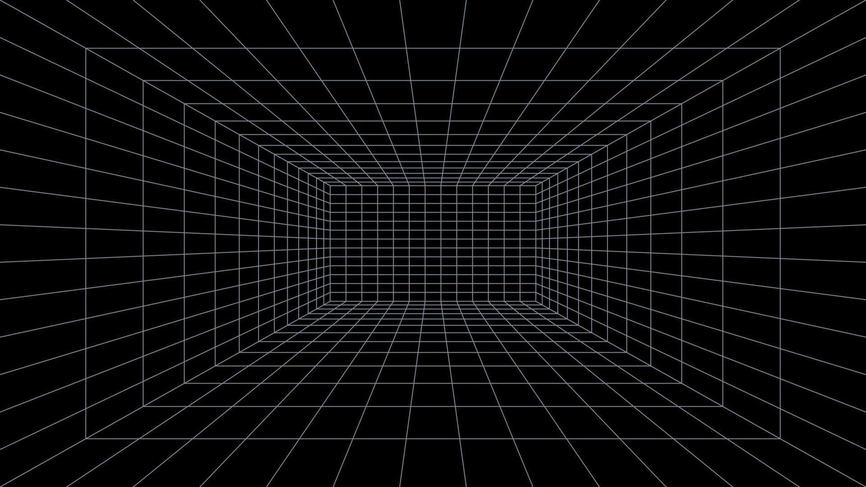 Grid room 3d. Perspective black background. Virtual reality, construction, interior design, technology and template. Vector illustration.