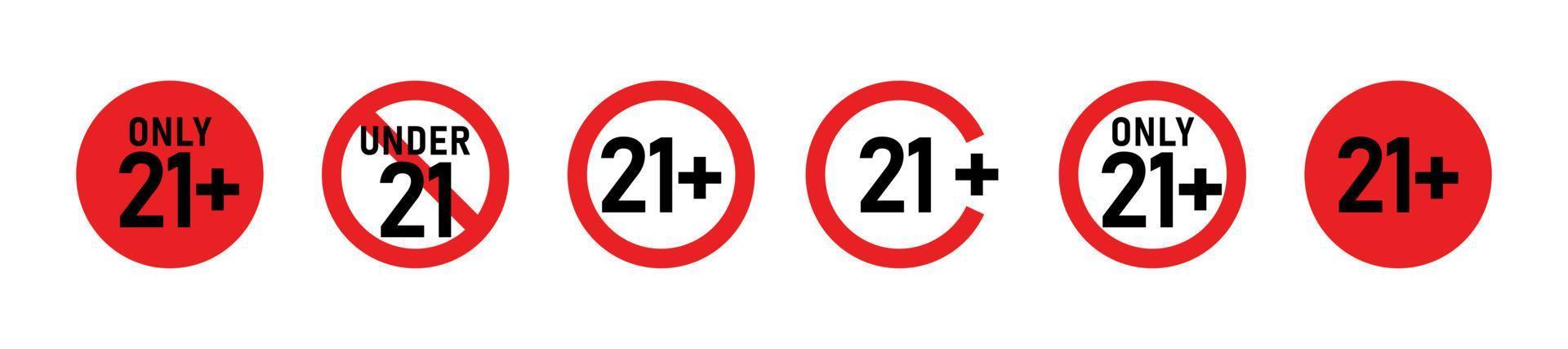 21 plus sign set. Twenty one. For adults only. Age restrictions, censorship. Icon for content, movies, alcohol, clubs and bars. vector