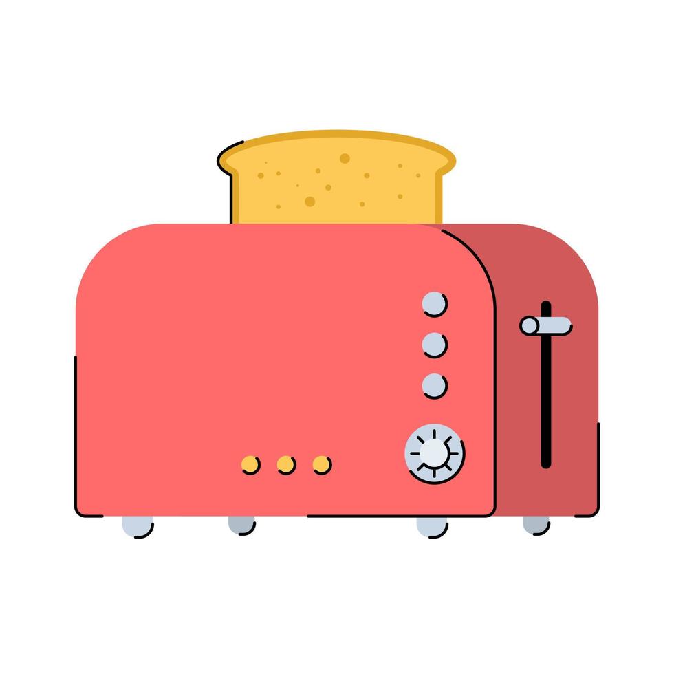 Kitchen toaster with cooked bread. Kitchen appliances, equipment. Isolated vector illustration on white background.