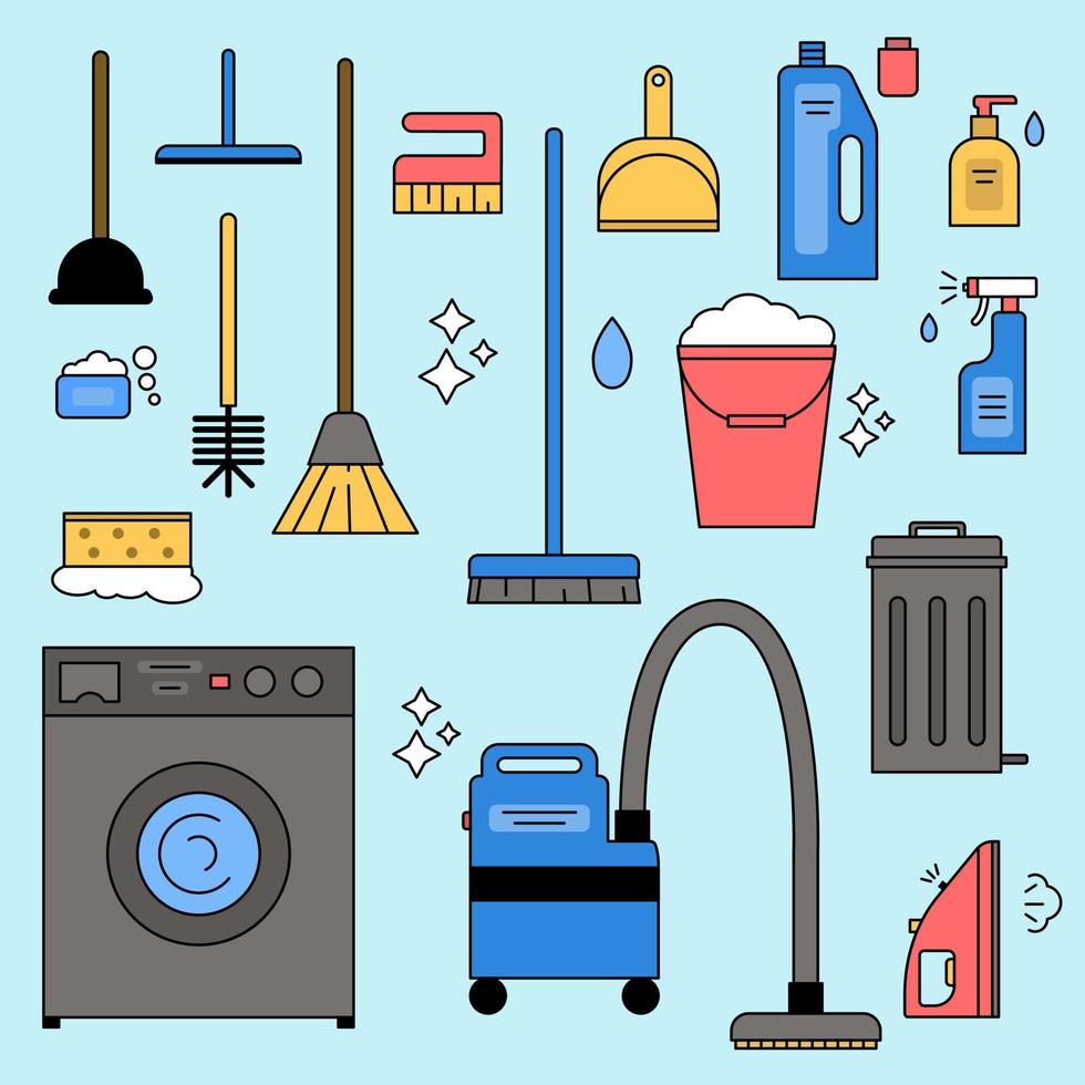 A set of equipment for cleaning the house. Vector illustration in flat style.