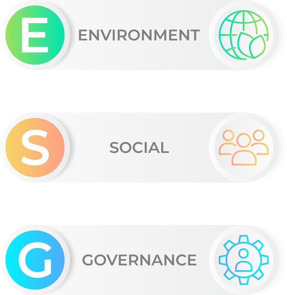 ESG concept, infographics. Environmental, corporate and social governance for business. Vector illustration with icons.