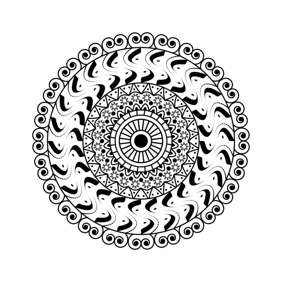 mándala patrón étnico redondo en blanco y negro. zentangle para libro de colorear para adultos. mandala vectorial en estilo vintage para impresión o decoración. página para colorear complicada para coloristas adultos vector