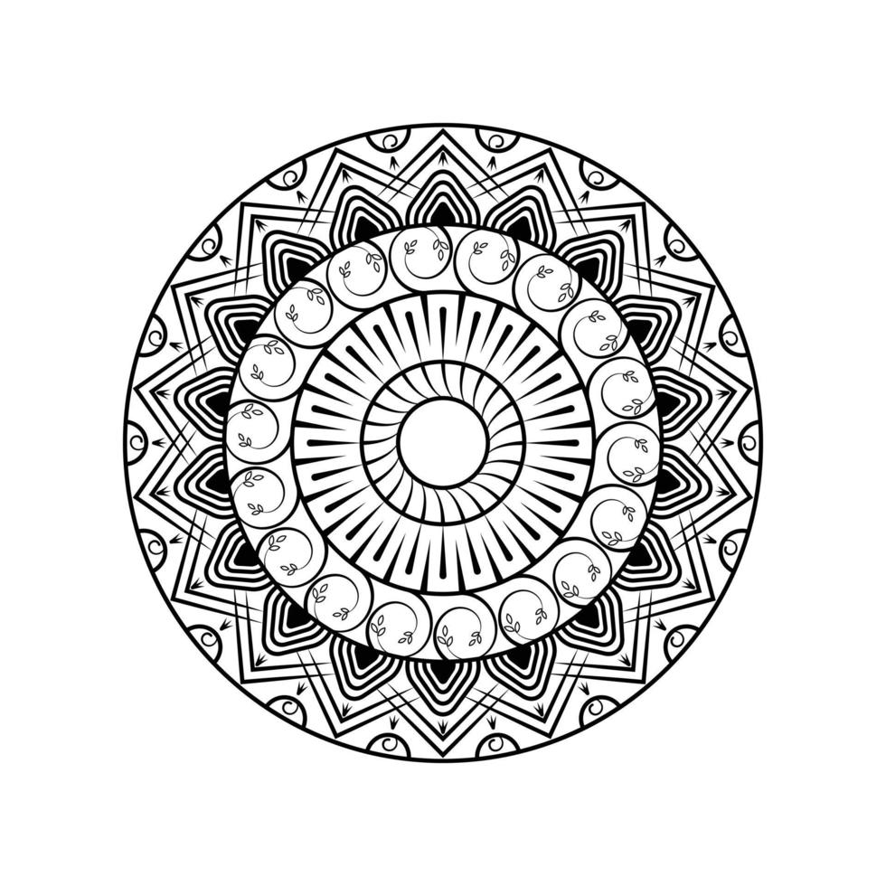 mandala étnica redonda en blanco y negro, ilustración vectorial sobre fondo blanco. se puede utilizar para colorear libro, tarjeta de felicitación, impresión de la caja del teléfono, etc. Motivos islámicos, árabes, paquistaníes, marroquíes, turcos. vector