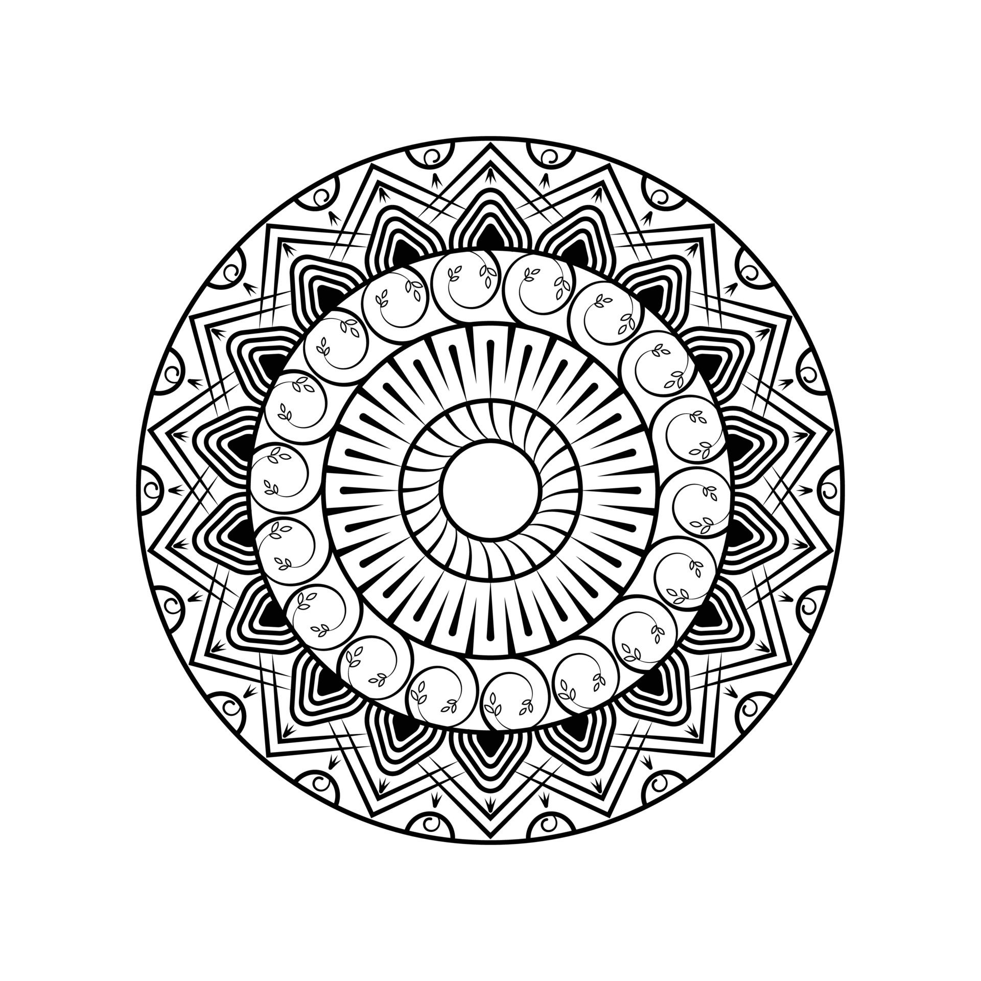 Black and white round ethnic mandala, vector illustration on white  background. Can be used for coloring book, greeting card, phone case print,  etc. Islam, Arabic, Pakistan, Moroccan, Turkish motifs. 5851887 Vector Art