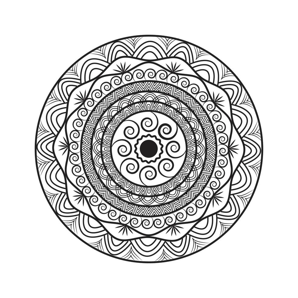 Black and white round ethnic mandala, vector illustration on white background