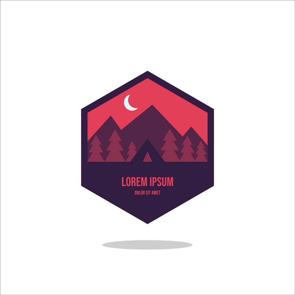 Outdoor Adventure vintage label, badge, logo or emblem. with mountains and forest silhouette. Vector illustration.