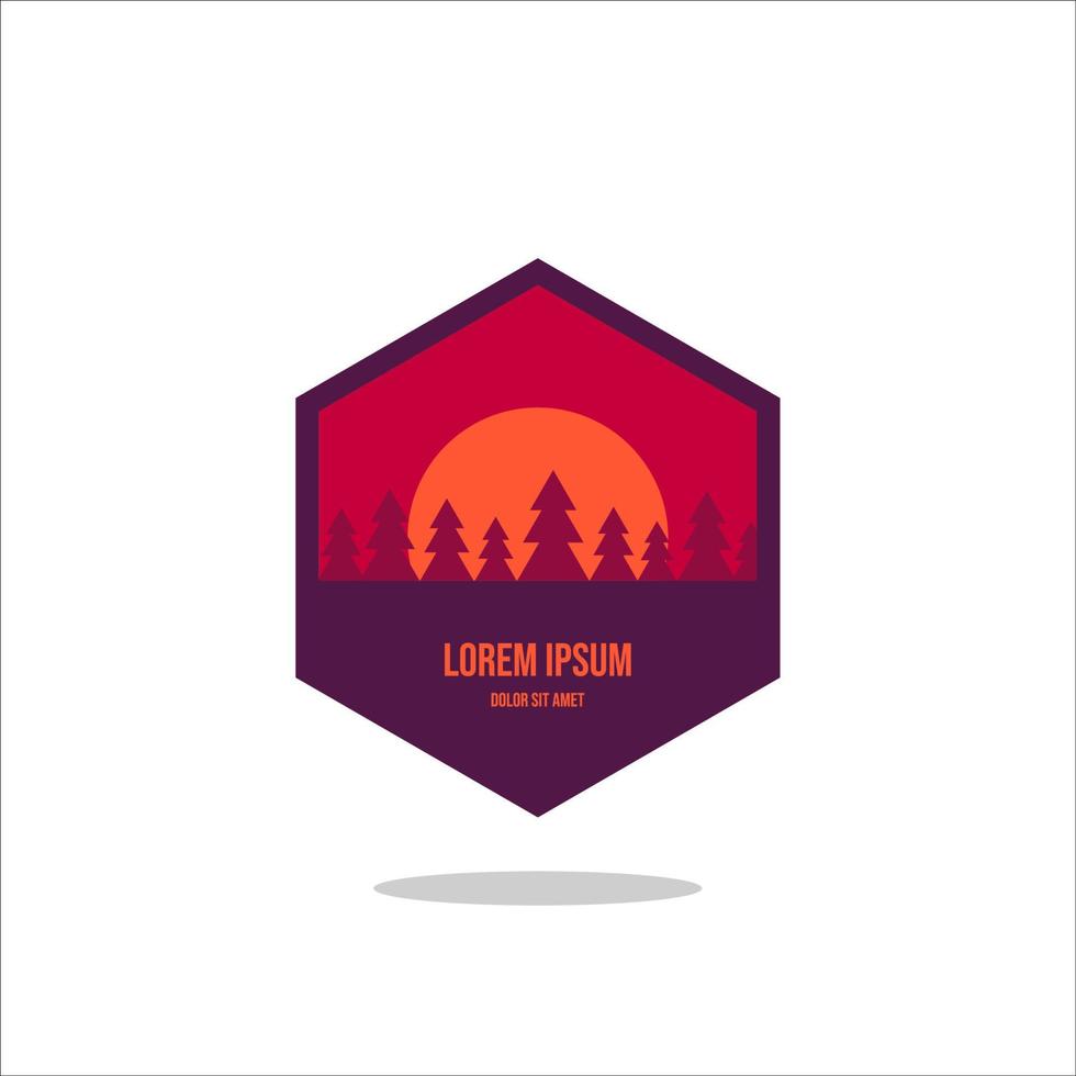Outdoor Adventure vintage label, badge, logo or emblem. with mountains and forest silhouette. Vector illustration.