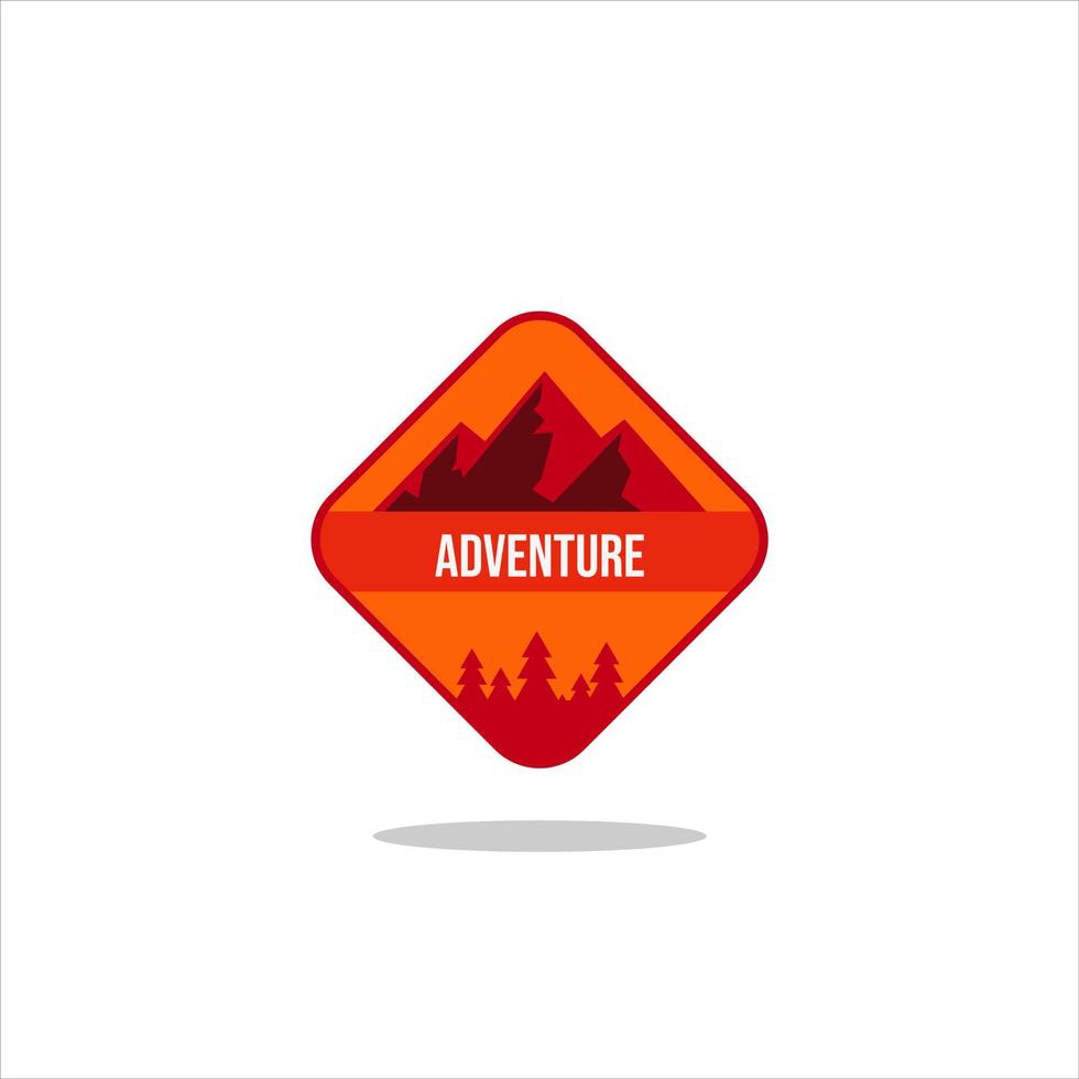 Outdoor Adventure vintage label, badge, logo or emblem. with mountains and forest silhouette. Vector illustration.