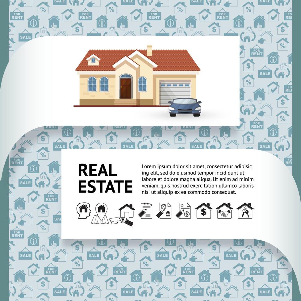 iconos de fachada, coche e inmobiliaria de la casa. ilustración vectorial vector