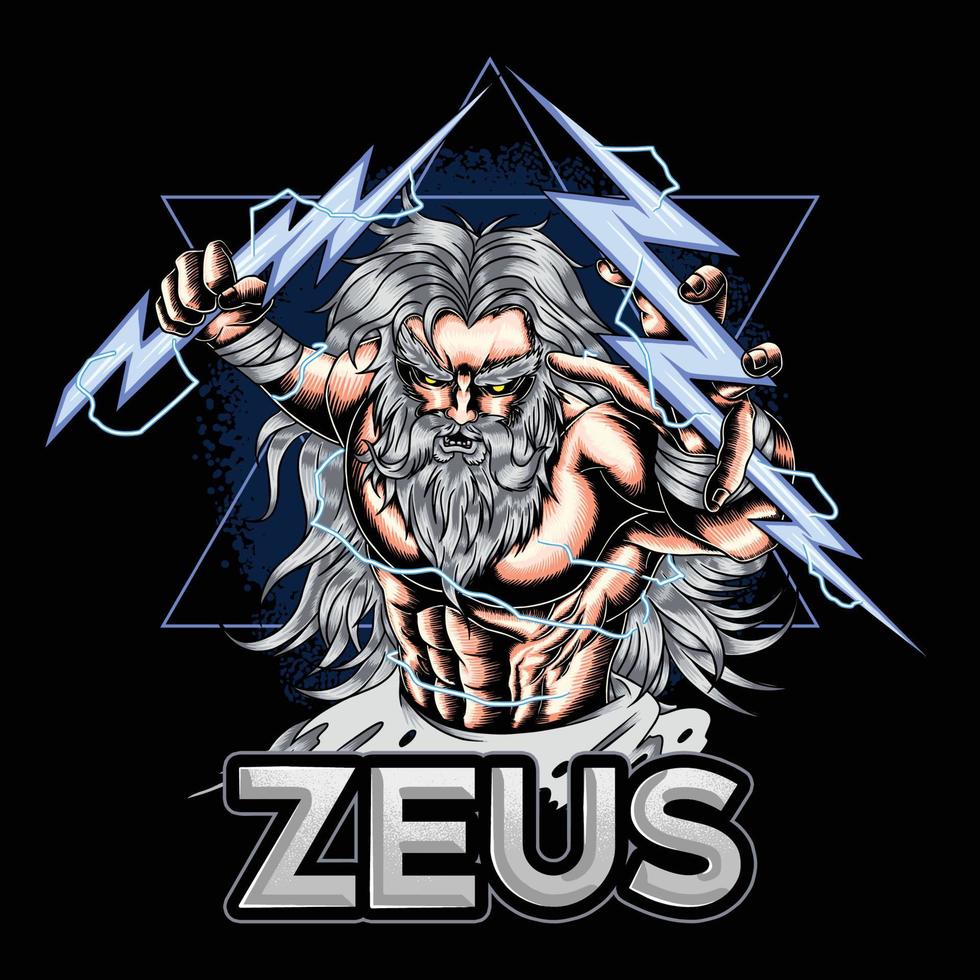 zeus trae un rayo como un logotipo de juego de deportes electrónicos vector