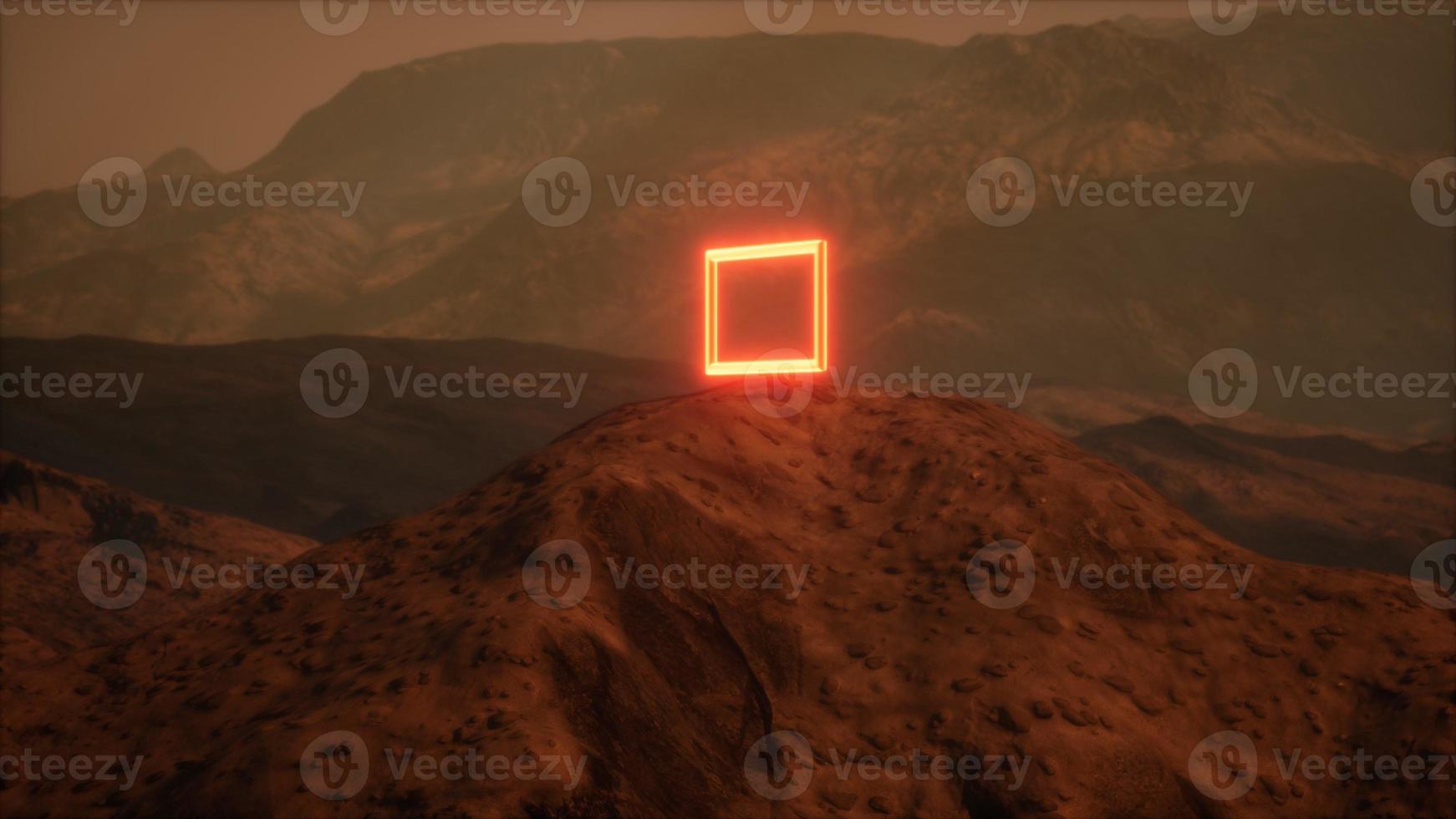 Neon Portal on Mars Planet Surface With Dust Blowing photo