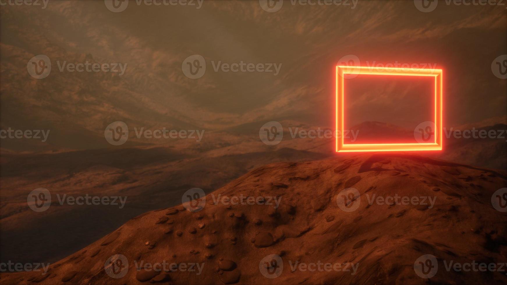 Neon Portal on Mars Planet Surface With Dust Blowing photo