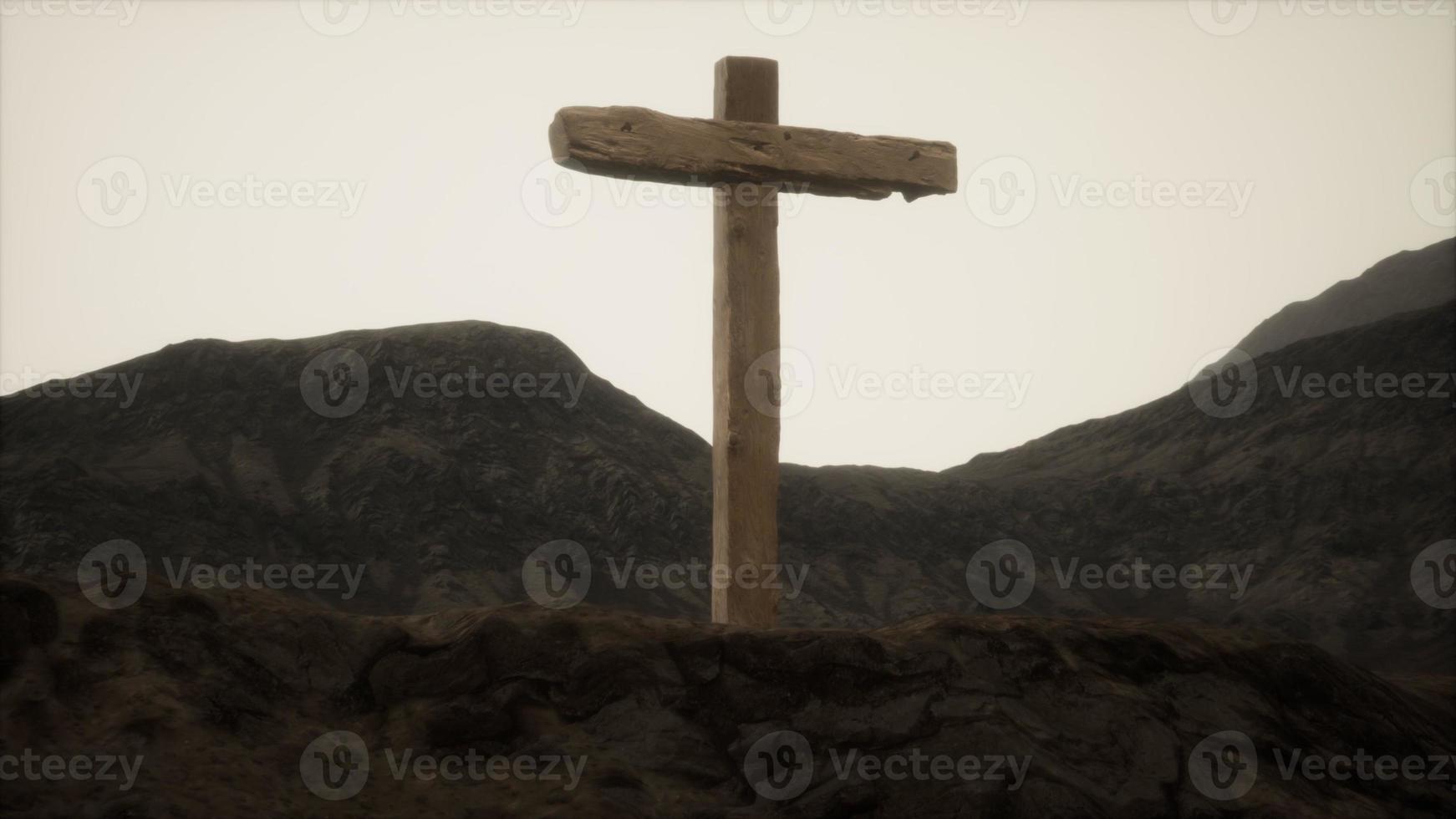 wooden Crucifix cross at mountain photo