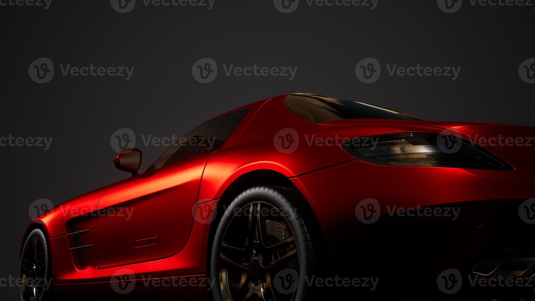 luxury sport car in dark studio with bright lights photo