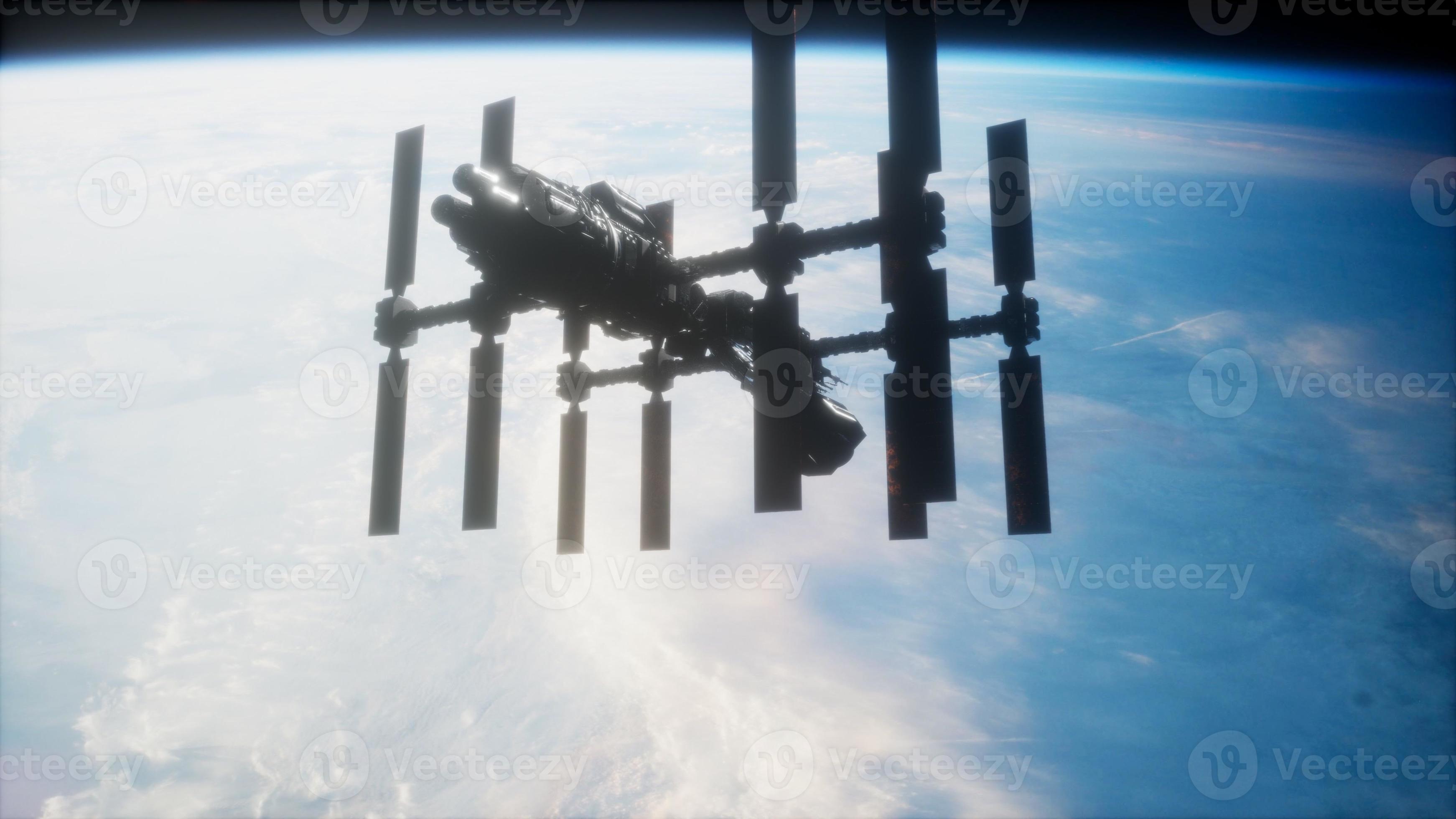 A view of the Earth and a spaceship. ISS is orbiting the Earth 5853430 ...