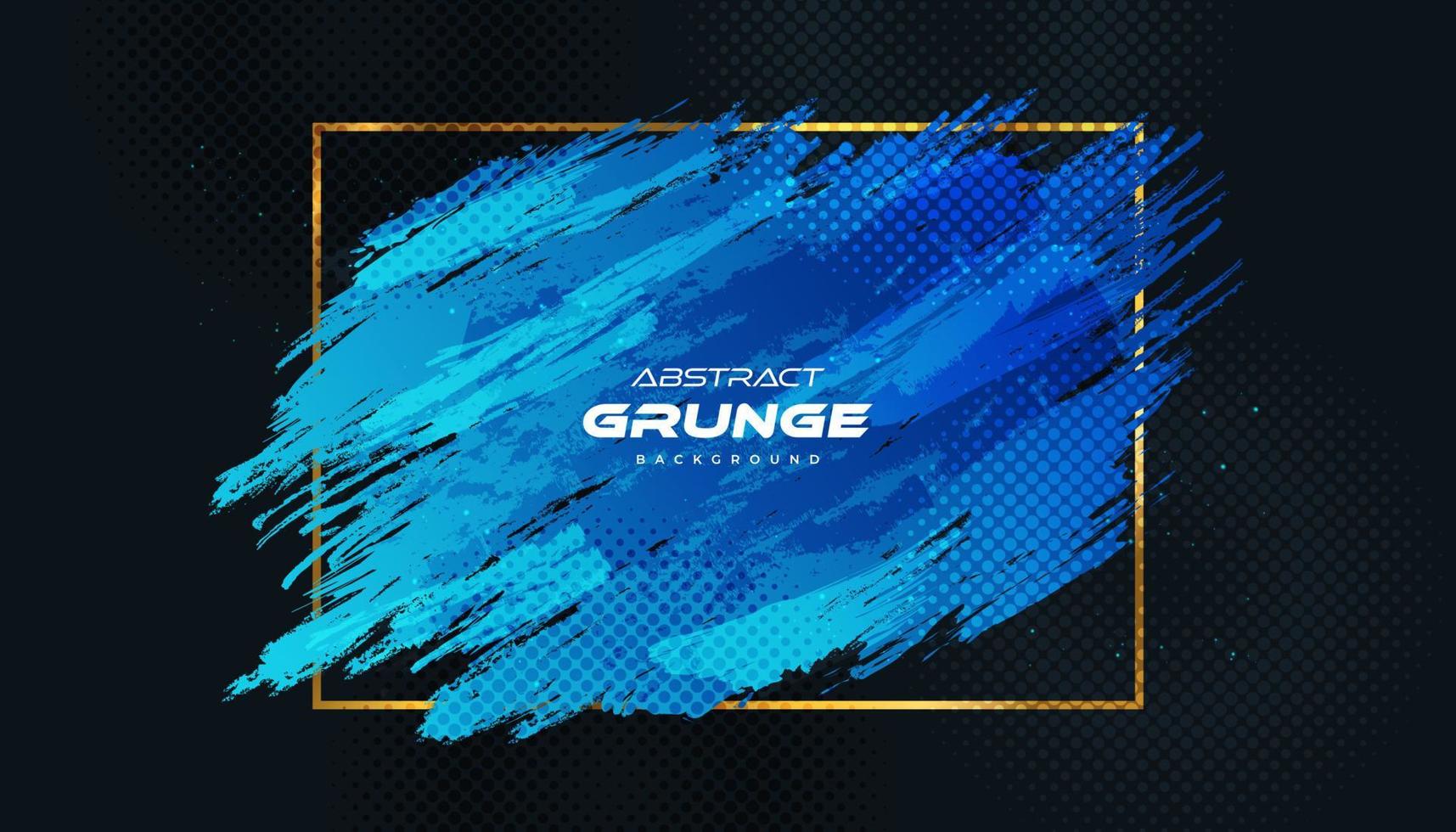 Abstract Blue Grunge Background with Gold Frame and Halftone Style. Brush Stroke Illustration for Banner, Poster, or Sports. Scratch and Texture Elements For Design vector