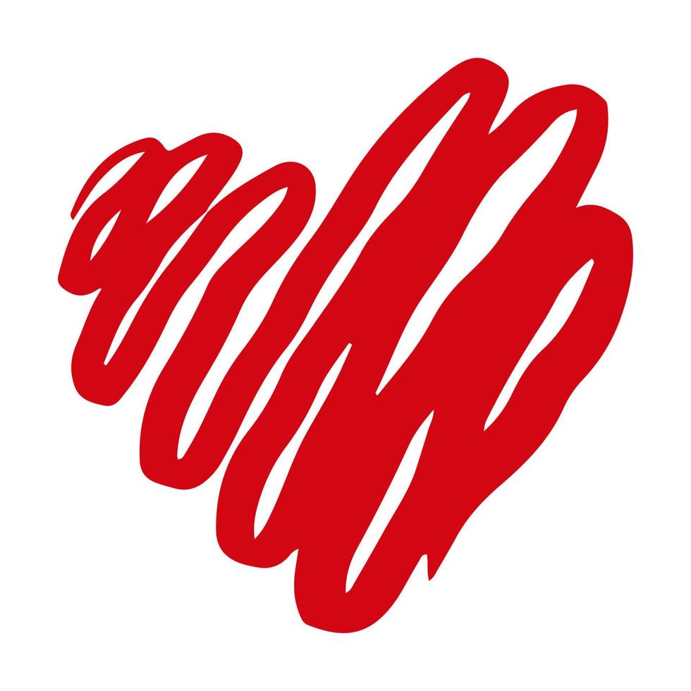 vector dibujado a mano corazón rojo de San Valentín aislado sobre fondo blanco. estilo de dibujo de forma de corazón de amor de fideos decorativos. icono de corazón de tinta de garabato para el diseño de bodas, envoltura, ornamentación y tarjetas de felicitación