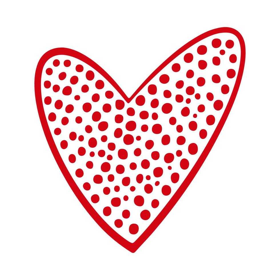 vector dibujado a mano corazón rojo de San Valentín aislado sobre fondo blanco. doodle decorativo amor corazón puntos estilo boceto. icono de corazón de tinta de garabato para el diseño de bodas, envoltura, ornamentación y tarjetas de felicitación