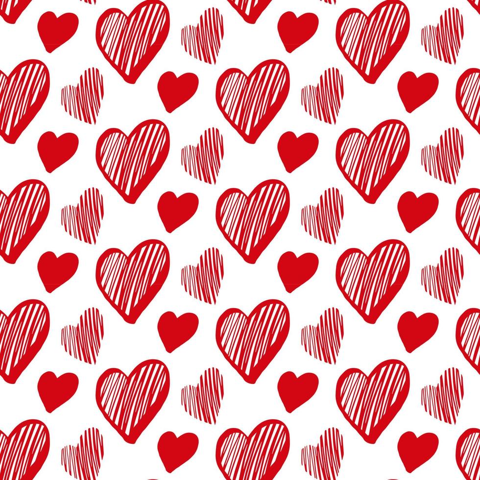Cute hand drawn Valentine's hearts seamless pattern background. Decorative doodle love heart shape in sketch style. Scribble ink hearts icon for wedding design, wrapping, ornate and greeting cards vector